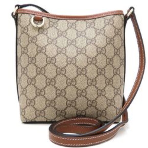 GUCCI GG Emblem Nano Bucket Bag 847090 Supreme Canvas/Leather Beige Brown - Picture 1 of 6